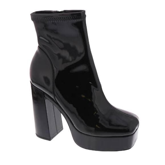 Steve Madden Women's Bianca Platform Square Toe Booties Black Patent Size 10 - Picture 1 of 6